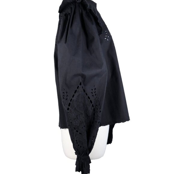 Love the Label Women's Large Black Bernice Eyelet Blouse Top Balloon Sleeve Top - Picture 6 of 10